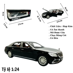 Mô Hình xe mẹc maybach đen xám tỉ lệ 1:24 Hợp kim có thể mở cửa - bánh sau chạy cót