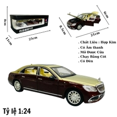 Mô Hình xe mẹc maybach đen xám tỉ lệ 1:24 Hợp kim có thể mở cửa - bánh sau chạy cót