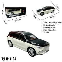 Mô Hình Xe Mẹc GLS trắng 1:24 Hợp kim có thể mở cửa - bánh sau chạy cót - Có tiếng - đèn pha sáng