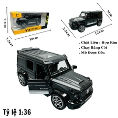 Mô Hình xe Mẹc G63 màu Đen - tỉ lệ 1:36 Hợp kim có thể mở cửa - bánh sau chạy cót - Dài 12cm - rộng 5cm - cao 5cm nặng : 200gram - FULL BOX : box màu - SKU : OTO29 - N3-K4-T5-S2