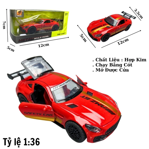 Mô Hình xe Mercedes AMG GTR Màu đỏ Tem vàng - tỉ lệ 1:36 Hợp kim có thể mở cửa - bánh sau chạy cót - nặng : 200gram - FULL BOX : box màu - Sku : oto82 - N3-K4-T1-S1