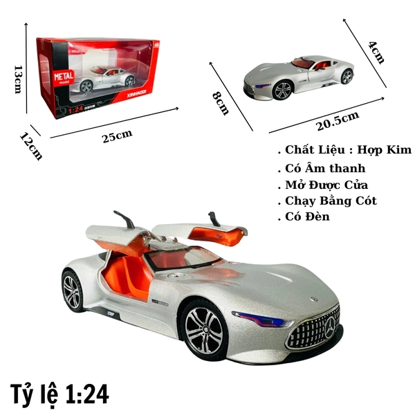 Mô Hình xe mẹc xám tỉ lệ 1:24 Hợp kim có thể mở cửa - bánh sau chạy cót - Dài 20.5cm - rộng 8cm - cao 4cm - nặng : 800gram - FULL BOX : box màu SKU : oto324 - N3-K7-T2-S1