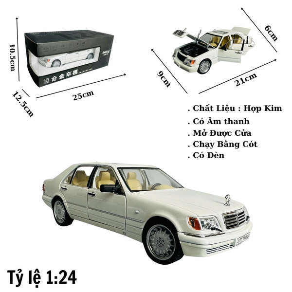 Mô Hình xe mẹc trắng tỉ lệ 1:24 Hợp kim có thể mở cửa - bánh sau chạy cót - Dài 21cm - cao 6cm - nặng 800gram - Figure Oto - FULL BOX : box màu - SKU : oto390 - n3-k7-t4-s4