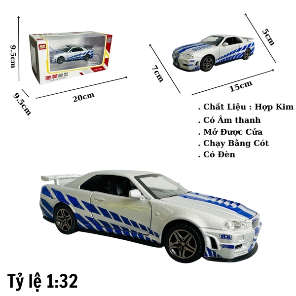 Mô Hình xe nissan trắng kẻ xanh tỉ lệ 1:32 Hợp kim có thể mở cửa - bánh sau chạy cót - Dài 15cm - rộng 7cm - cao 5cm - nặng : 500gram - FULL BOX : box màu SKU : oto330 - n3-k6-t5-s1