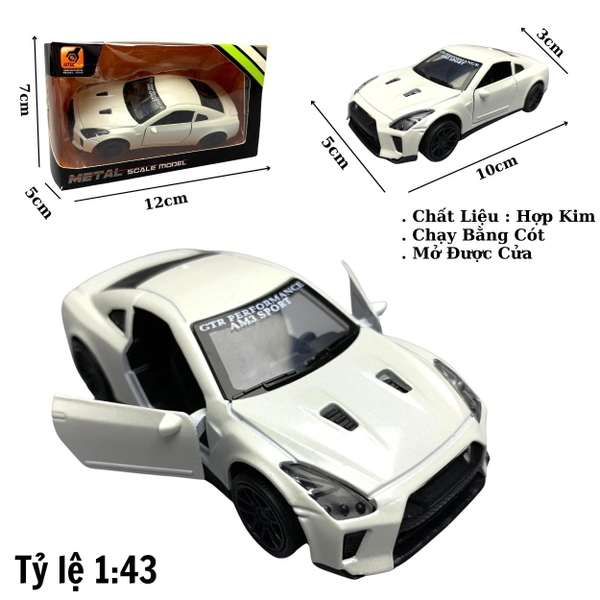 Mô Hình xe NISSAN GTR tỉ lệ 1:43 Hợp kim có thể mở cửa - bánh sau chạy cót - Dài 10cm - cao 3cm - nặng 200gram - Figure Oto - FULL BOX : box màu - SKU : oto20 số 18