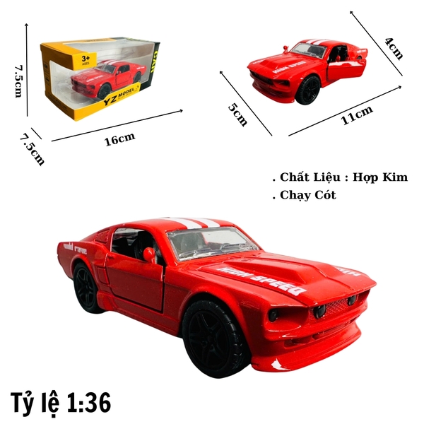Mô Hình xe mustang xe đỏ mới tỉ lệ 1:36 Hợp kim có thể mở cửa - bánh sau chạy cót - Dài 11cm - rộng 5cm - cao 4cm - nặng : 500gram - FULL BOX : box màu SKU : oto346 - n3-k11-t5-s1