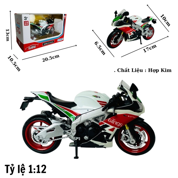 Mô Hình xe motor aprilia rsv4 tỉ lệ 1:12 Hợp kim có thể mở cửa - bánh sau chạy cót - Dài 17cm - cao 10cm - nặng 500gram - Figure Oto - FULL BOX : box màu - SKU : oto409 N3-K12-T4-S2