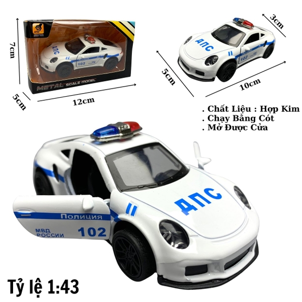 Mô Hình xe police Porsche 911 trắng tỉ lệ 1:43 Hợp kim có thể mở cửa - bánh sau chạy cót - Dài 10cm - cao 3cm - nặng 200gram - Figure Oto - FULL BOX : box màu - SKU : oto6 số25