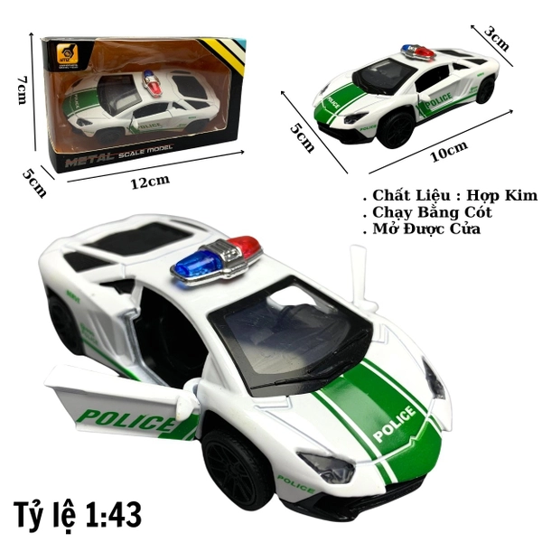 Mô Hình xe police Lamborghini Huracan Trắng tỉ lệ 1:43 Hợp kim có thể mở cửa - bánh sau chạy cót - Dài 10cm - cao 3cm - nặng 200gram - Figure Oto - FULL BOX : box màu - SKU : oto9 số13