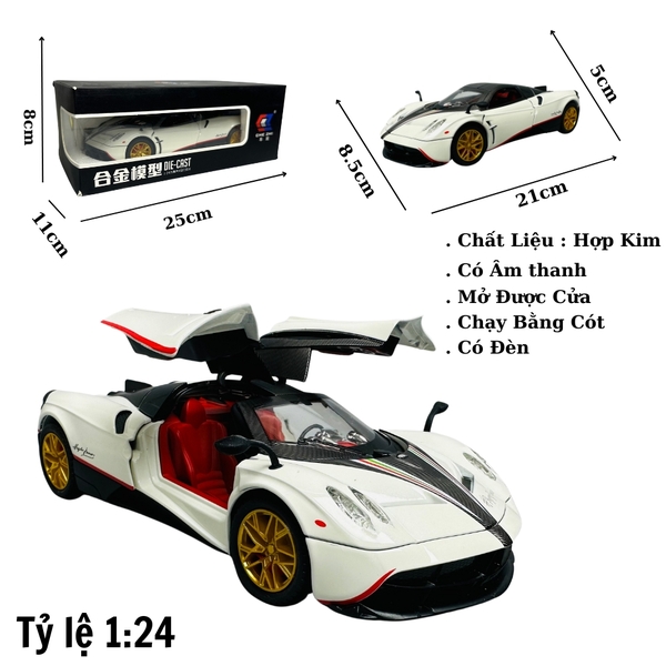 Mô Hình xe Pagani trắng tỉ lệ 1:24 Hợp kim có thể mở cửa - bánh sau chạy cót - Dài 21cm - rộng 9cm - cao 5cm - nặng : 1000gram - FULL BOX : box màu SKU : oto301 - N3-K8-T2-S3