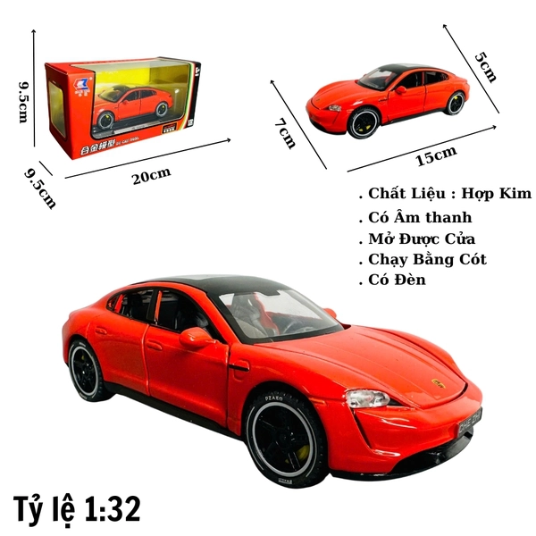 Mô Hình xe poscher taycan đỏ tỉ lệ 1:32 Hợp kim có thể mở cửa - bánh sau chạy cót - Dài 15cm - rộng 7cm - cao 5cm - nặng : 500gram - FULL BOX : box màu SKU : oto334 -n3-k6-t4-s1