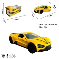 Mô Hình xe Zenvo ST1 vàng tỉ lệ 1:36 Hợp kim có thể mở cửa - bánh sau chạy cót - Dài 11cm - rộng 5cm - cao 4cm - nặng : 500gram - FULL BOX : box màu SKU : oto349 n3-k9-t3-s2