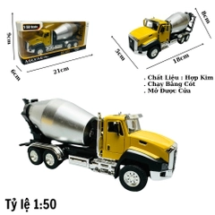 Mô Hình Xe trộn bê tông tỉ lệ 1:50 Hợp kim có thể mở cửa - bánh sau chạy cót - Dài 18cm - rộng 5cm - cao 8cm - nặng : 200gram - FULL BOX : box màu SKU : oto113 n3-k10-t3-s3