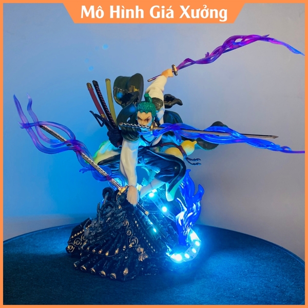 Mô hình Zoro wano trên mái nhà chế led cao 16cm - One Piece - Có Hộp Màu - N5
