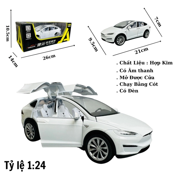 Mô Hình xe tesla trắng tỉ lệ 1:24 Hợp kim có thể mở cửa - bánh sau chạy cót - Dài 21cm - rộng 9.5cm - cao 7cm - nặng : 800gram - FULL BOX : box màu SKU : oto278 - N3-K7-T1-S1