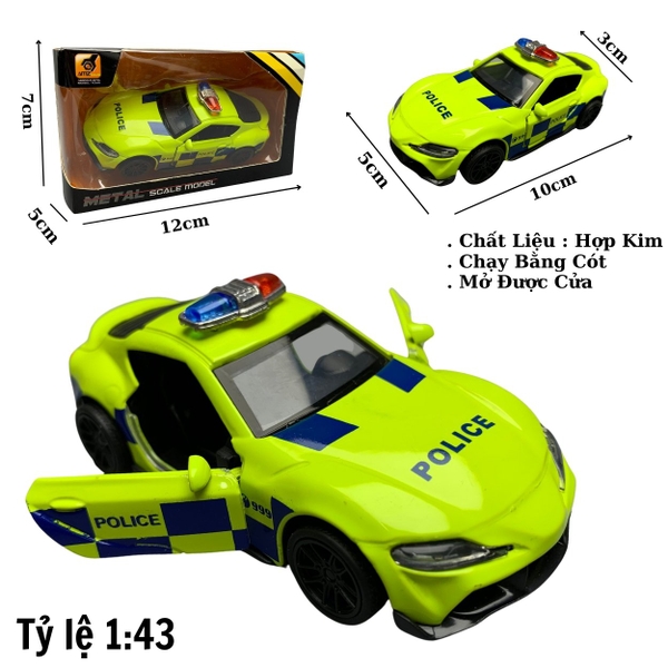 Mô Hình xe Toyota police Supra xanh nõn chuối tỉ lệ 1:43 Hợp kim có thể mở cửa - bánh sau chạy cót - Dài 10cm - cao 3cm - nặng 200gram - Figure Oto - FULL BOX : box màu - SKU : oto4 số 21