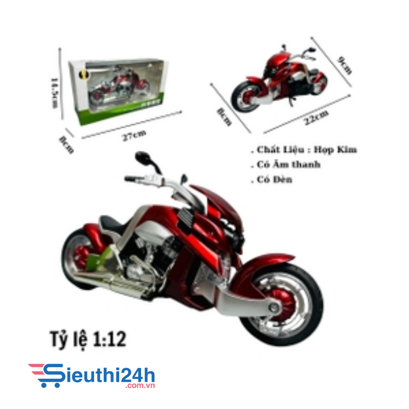 Mô Hình xe máy travertson v rex đỏ 1:12
