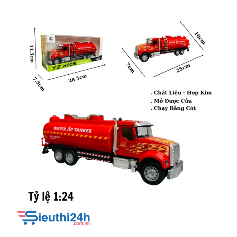 Mô Hình xe chở nước cứu hỏa tỉ lệ 1:24