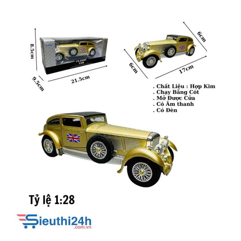 Mô Hình Xe cổ màu vàng đồng 1:28