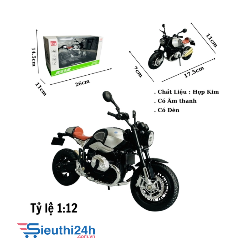 Mô Hình xe máy Motor BMW R9T xám 1:12
