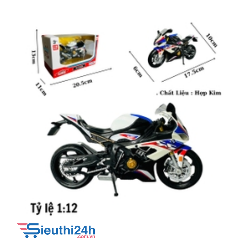Mô Hình xe máy bmw s1000r xanh trắng 1:12