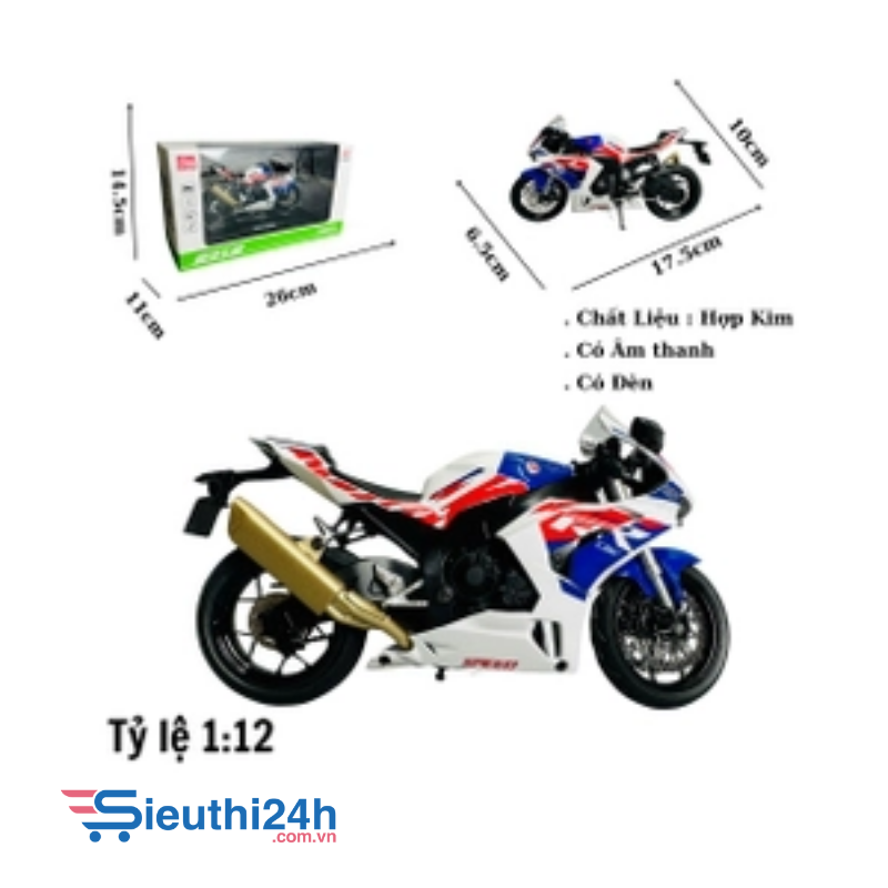 Mô Hình xe máy cbr1000 1:12 xanh đỏ trắng hợp kim