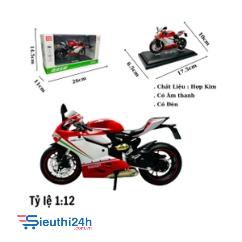 Mô Hình Xe máy ducati 1199 trắng đỏ 1:12