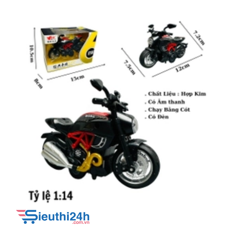 Mô Hình Xe máy DUCATI Diavel đen viền đỏ 1:14