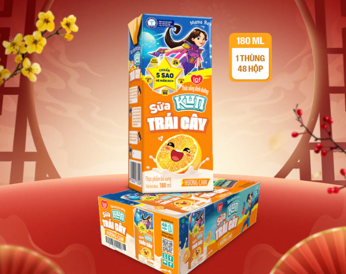 Sữa Trái Cây KUN Vị Cam Thùng 48 Hộp 180ml